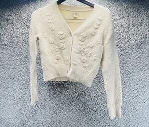 Women’s Jessica Simpsons Ivory Hand Beaded Cardigan Sweater Size Small Flowers